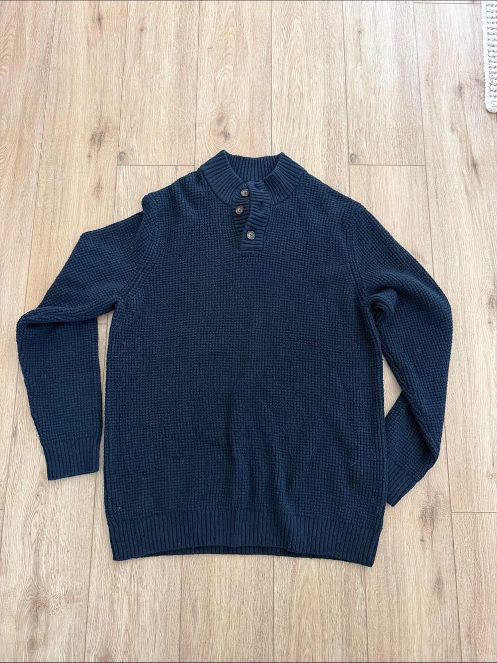 Old Navy Dark Navy Waffle-Knit Henley-Style Crewneck Sweater